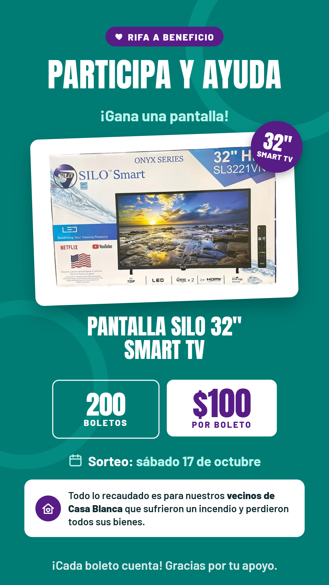 SORTEO TV COMITE ZONA DORADA — Pantalla Silo 32" Smart TV